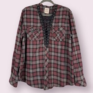 LF Furst of a Kind Red and Black Plaid Flannel Pull Over Shirt
